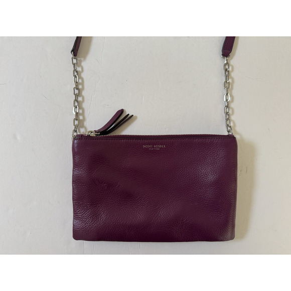 Henri Bendel Crossbody Bag Purple Leather Top Zip Dividers Chain-Link Strap - Picture 5 of 14